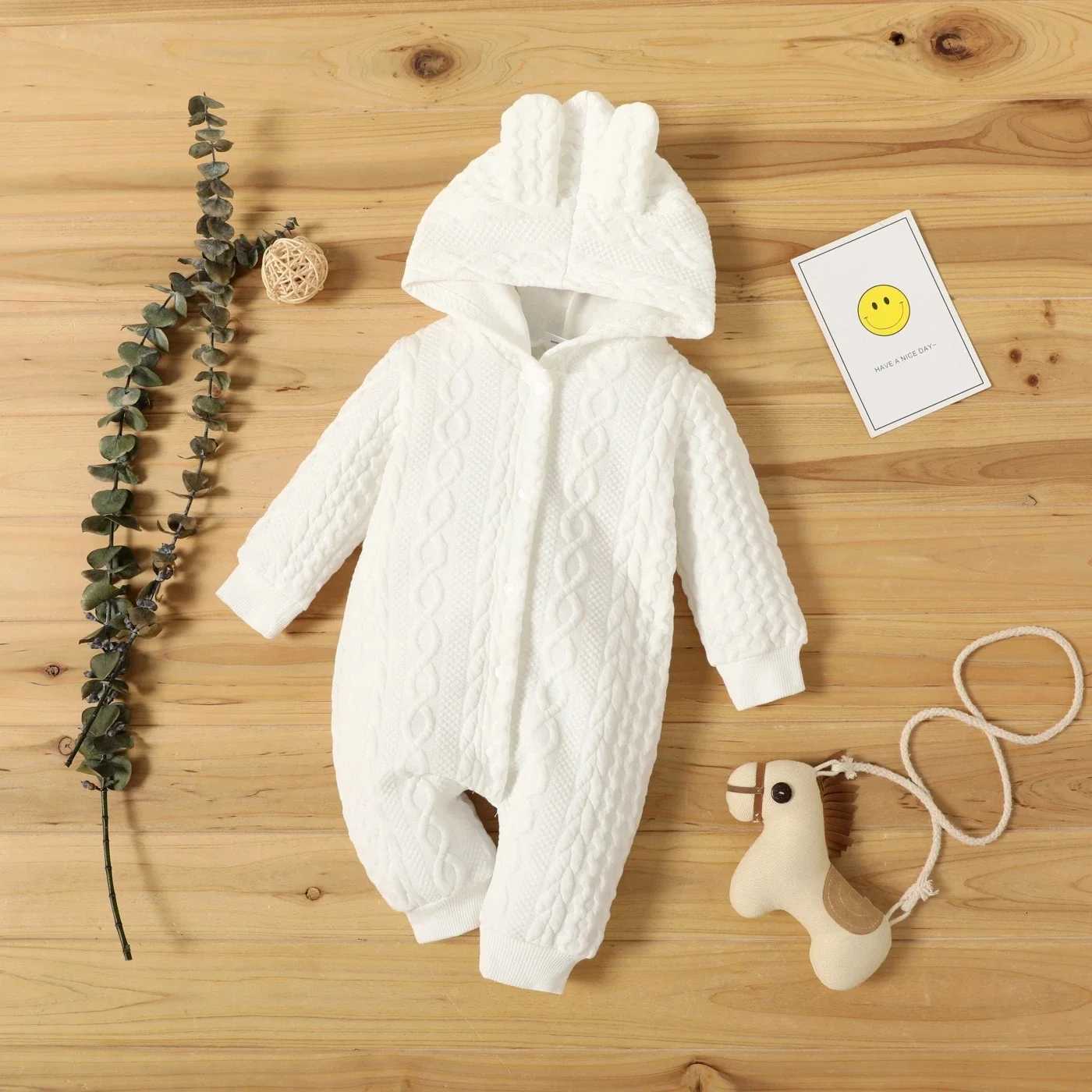 0-18 Month Newborn Baby Romper Boys Girls Cute Ears Solid Hooded Long Sleeve Baby Bodysuit Clothes Infant Autumn Winter Costumes Z250712