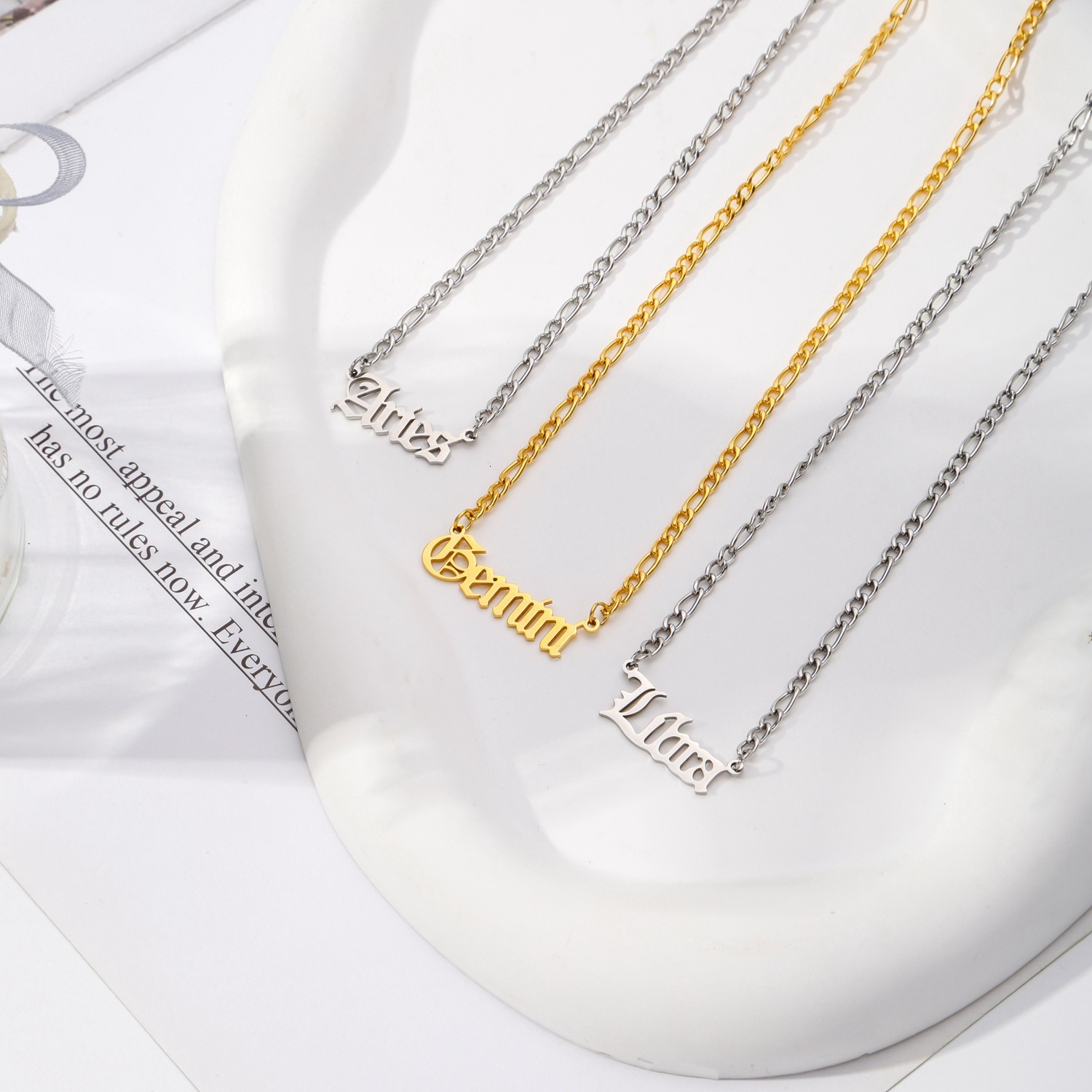 Luxury Jewelry Designer Jewelry Cross-border 18K Chain 12 Zodiac Ancient Letters Men And Women Stainless Steel Vacuum Electroplating Necklace Personal