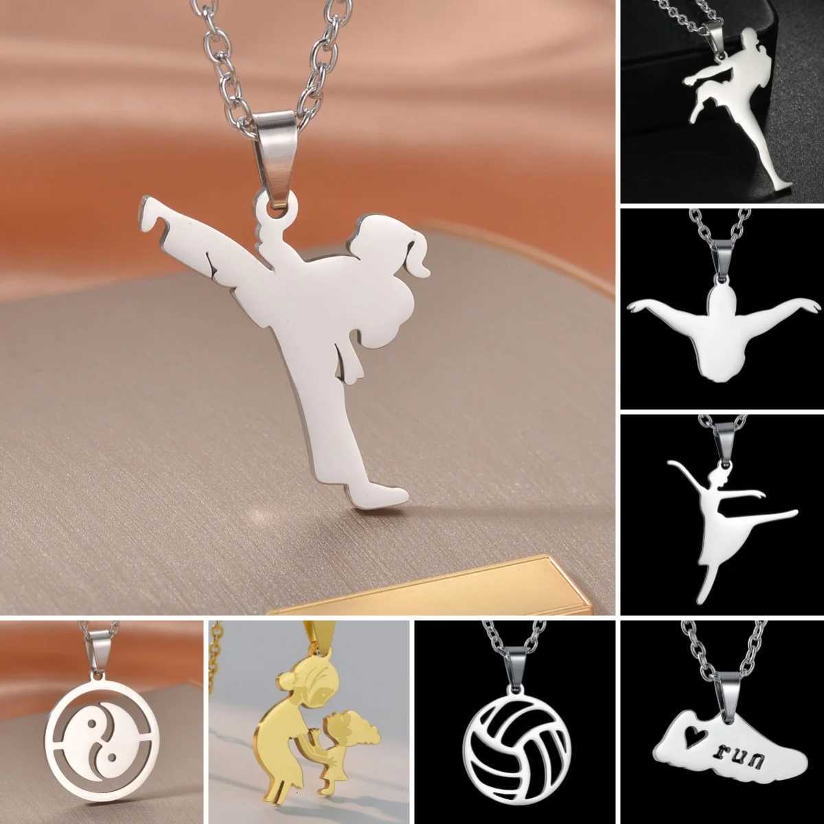 Taekwondo Kung Fu Fight Wen Pendant Necklace Stainless Steel Karate Fight Chain Necklace Jewelry for Sportsman W250712