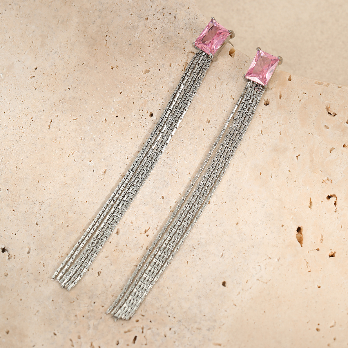 New Summer Collection European and American Style Stainless Steel Fringe Diamond Set Cubic Zirconia Earrings with High end Aesthetic and Cool Design