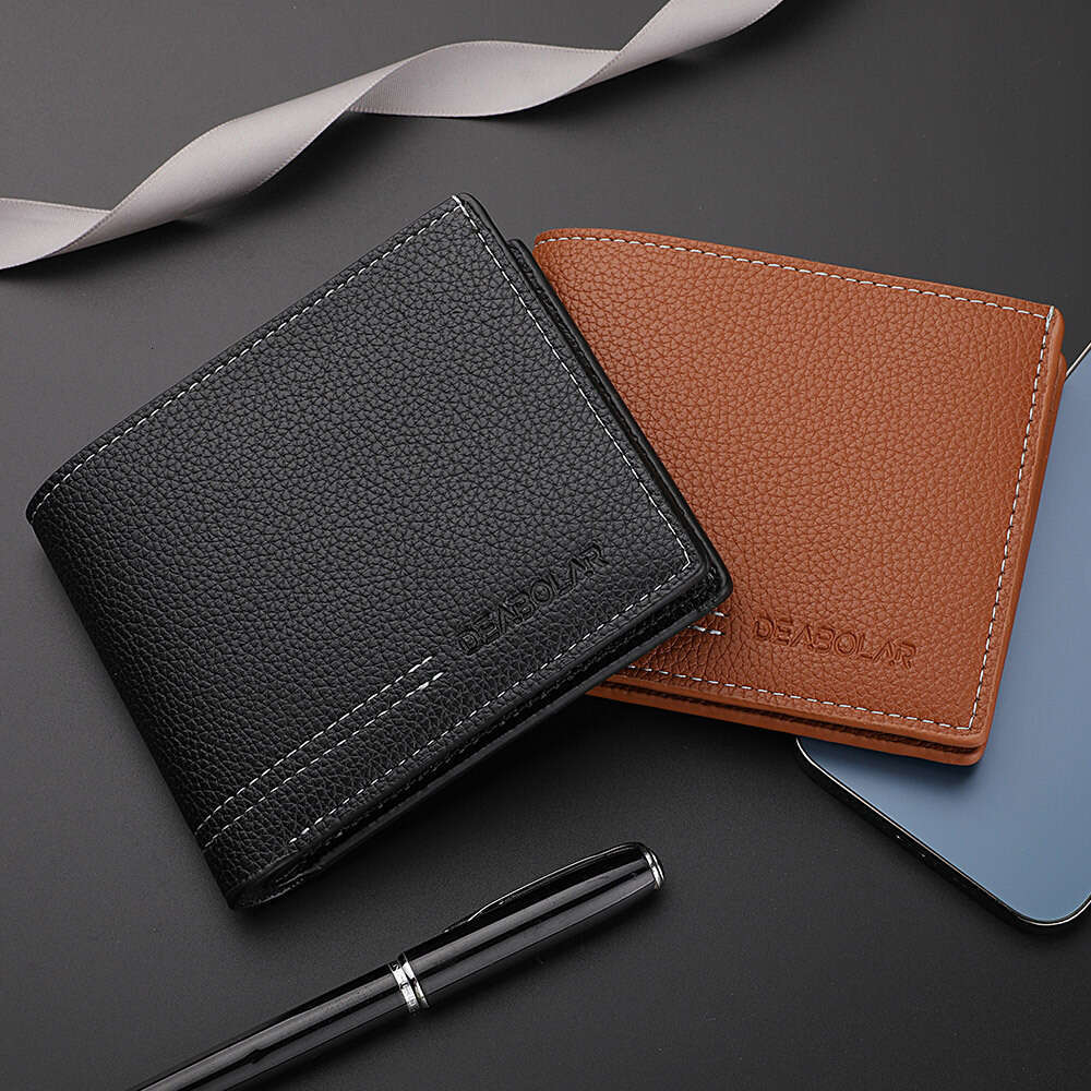 Hot Selling Litchi Pattern Soft Leather Short Business Men's Wallet New Model wallet designer mens wallet