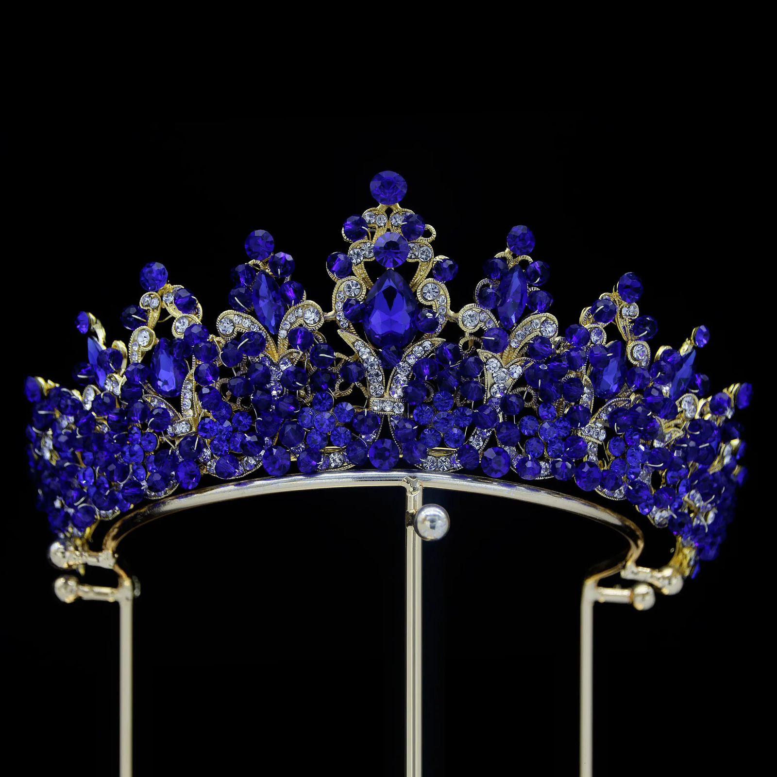 Royal Purple Crystal Beads Queen Bridal Tiaras Crown Rhinestone Pageant Diadem Wedding Hair Ornaments 250711