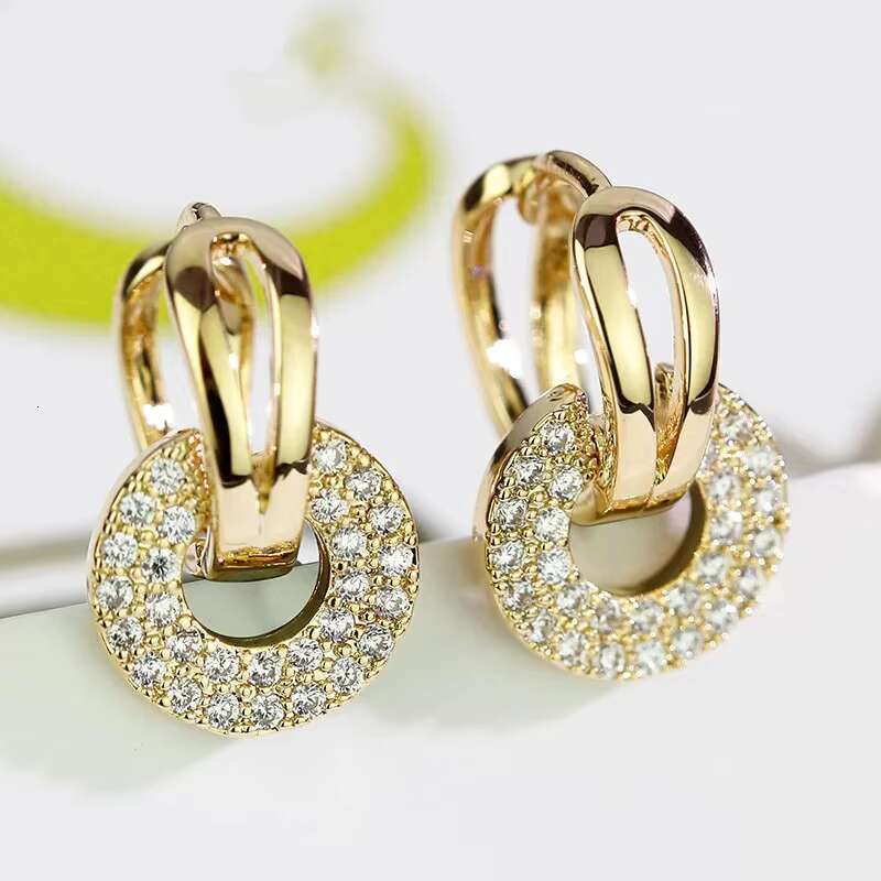 Dazzling Double Circle Linked Earrings for Luxury Women Silver Color/Gold Color Fashion Cubic Zirconia Bridal Earrings