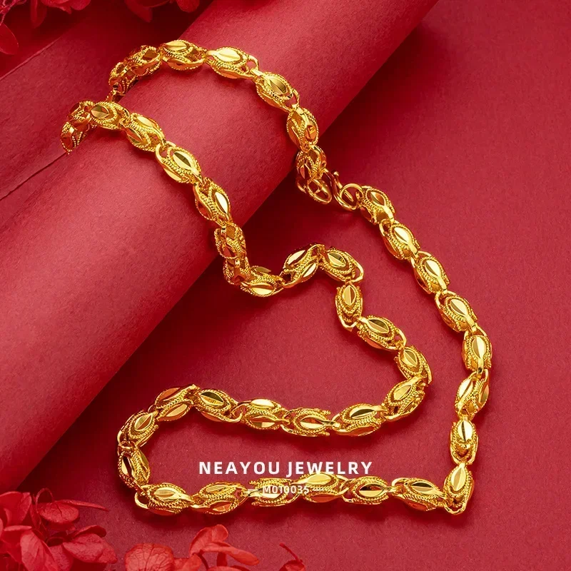 Chic Solid Yellow Gold Colour Link Bracelet Necklace Jewelry