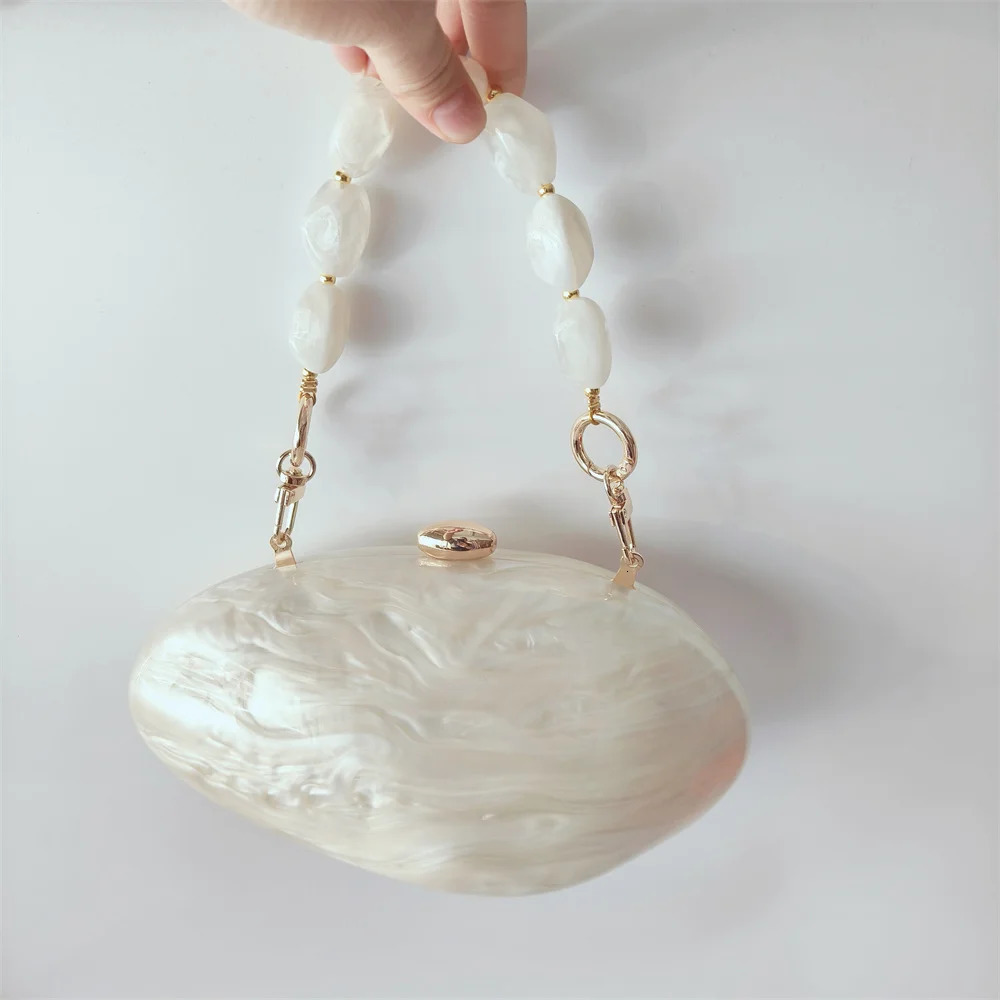 Oval Marble Beige Shell Acrylic Elegant Lady Evening Bag Cute Handbag Wedding Lady Girl Female Mini Purse 250708