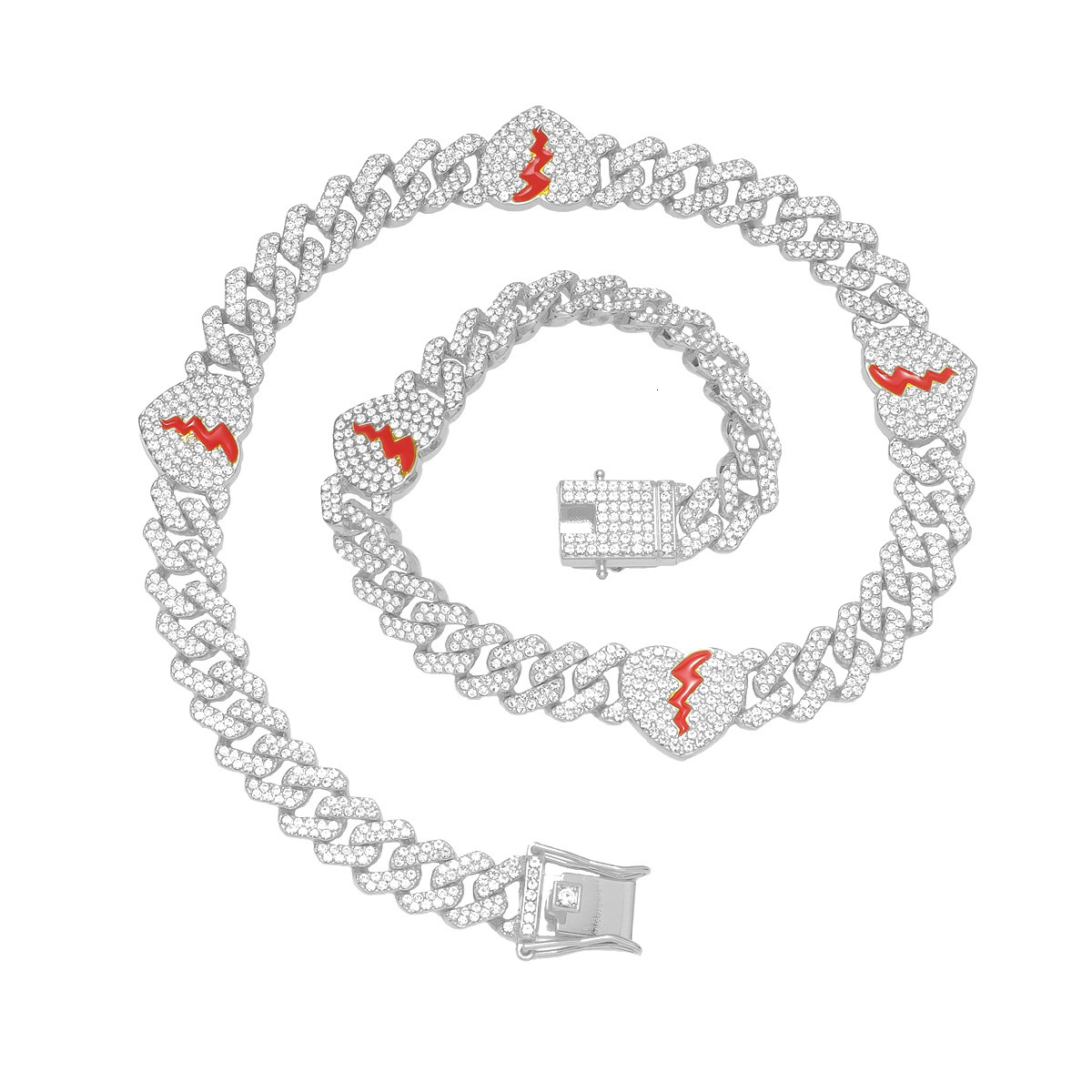 Luxury Jewelry Designer Jewelry Alloy Punk Broken Heart Chain Necklace Men's Trendy Inlaid Necklace European And American Accessories