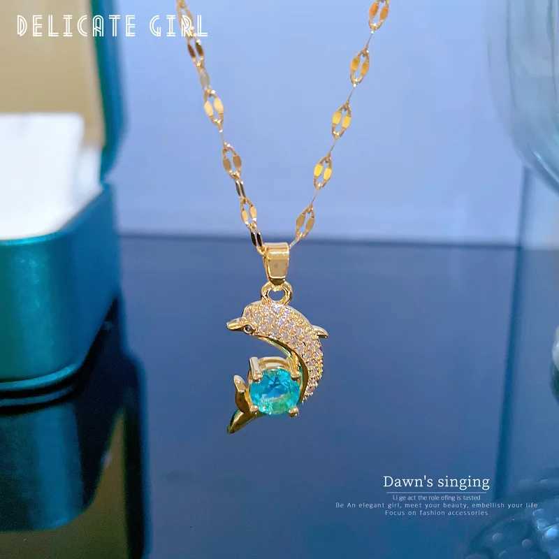 Exquisite Fashionable and Cute Micro-bedded Dolphin Stainless Steel Necklace IC and Versatile Clavic Chain W250712