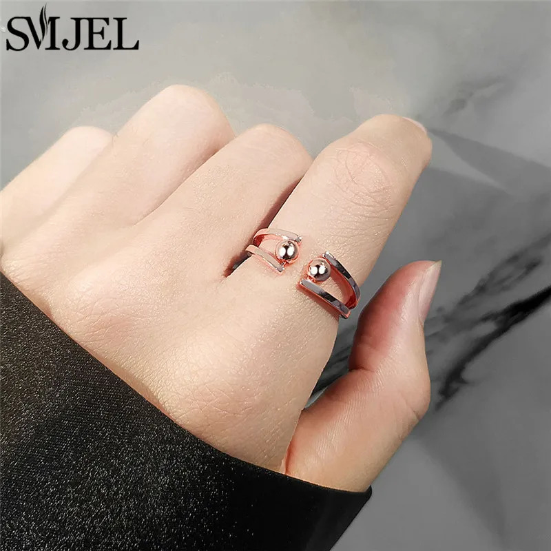 Fashion Anxiety Fidget Rings Adjustable for Women Simple Gold Color Round Beads Rotate Freely Ring Jewelry Anti Stress Gifts 250708