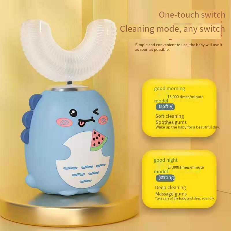 Designer brand cartoon dinosaur U-shaped electric toothpaste rechargeable waterproof sound wave toothbrush for children aged 2-12