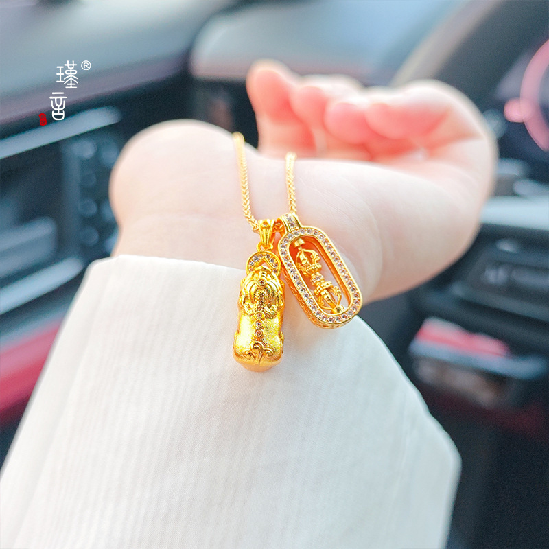 Luxury Jewelry Designer Jewelry Jinyan Wei Xue Same Style Copper K Gold Plated Necklace Pixiu Vajra Inlaid Diamond Pendant Layered Light Luxury Clavic