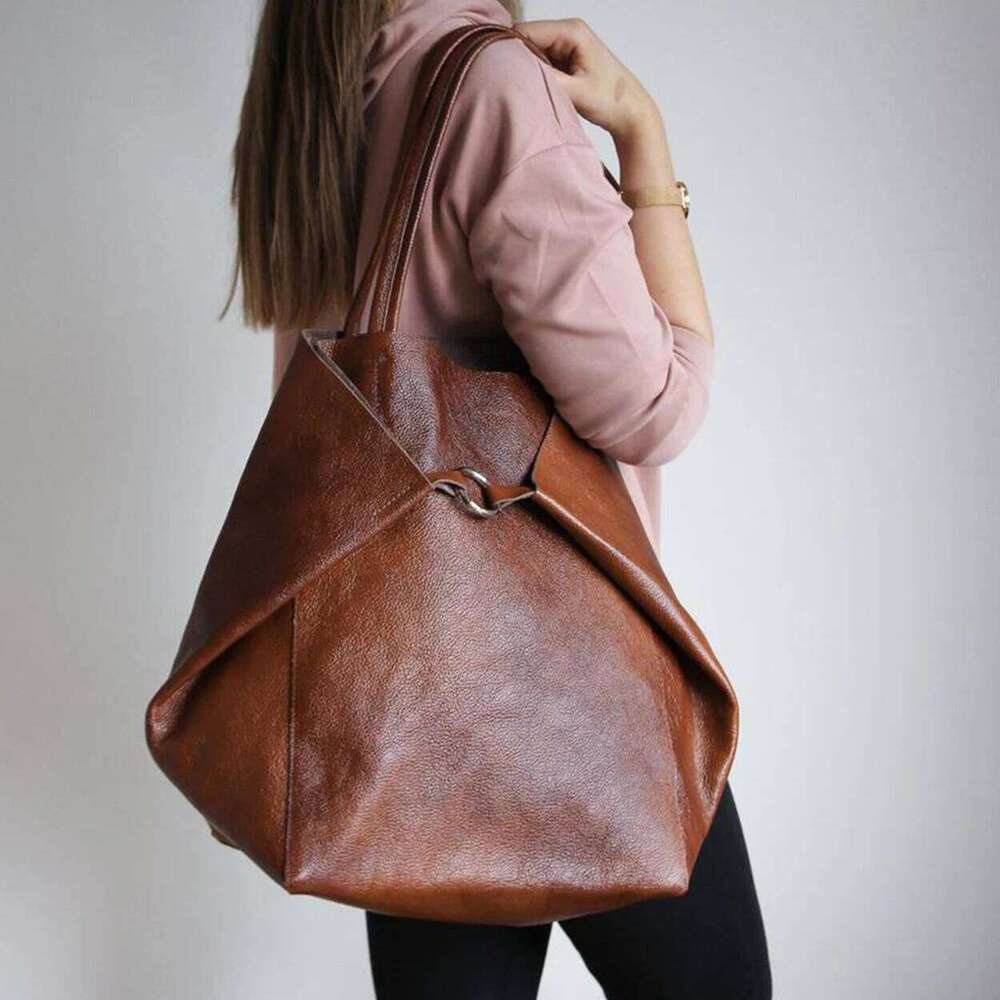 Retro 2 Set Shoulder High Capacity Tote Bags Metal Button Handbags Solid Color Multifunction Beach Bag For Ladies