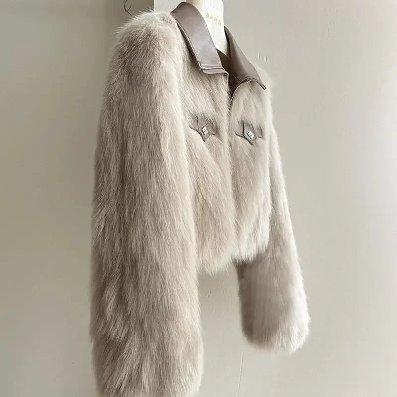 Spring and Autumn Korean Chic Polo Collar Loose Fur Coat Women Clothing Winter Coat Faux Fox Fur Plush Short Jackets Women Tops 250708