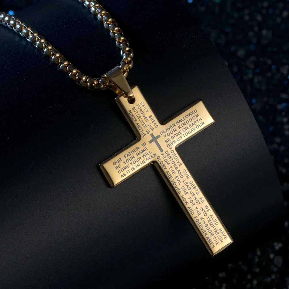 HNSP Cross Chain Necklace Stainss Steel Pendant For Men Catholic Religious Jewelry Accories W250712