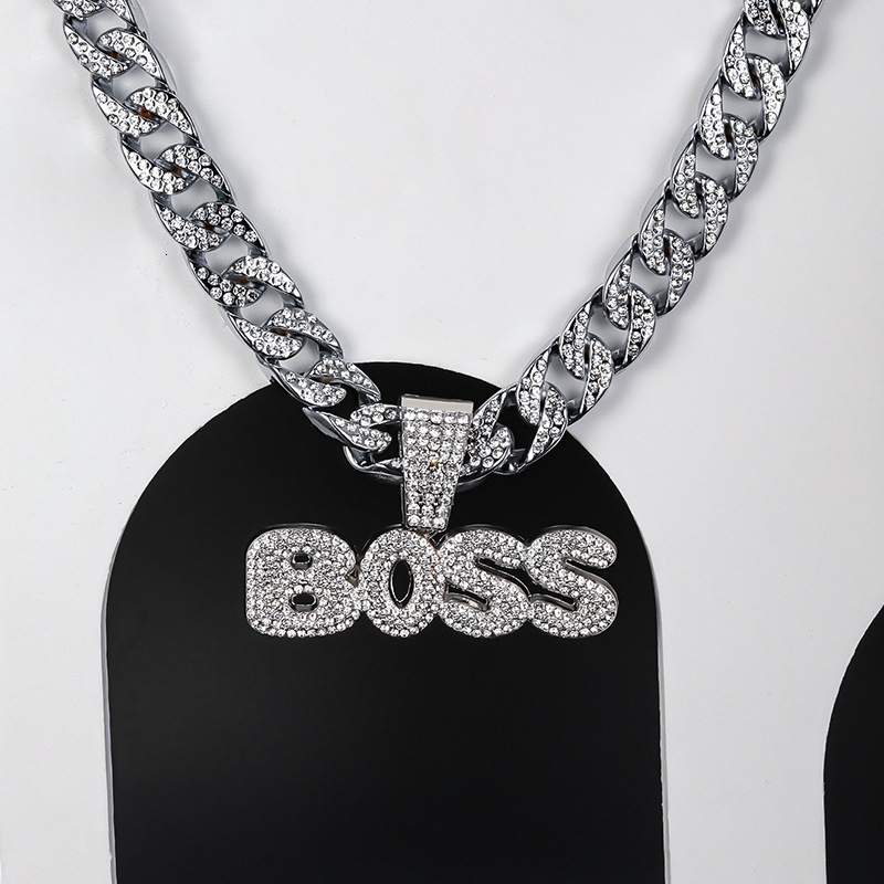 Luxury Jewelry Designer Jewelry European And American New Fashion BOSS English Letter Pendant Single Pendant Unisex Personality Hip Hop Full Diamond