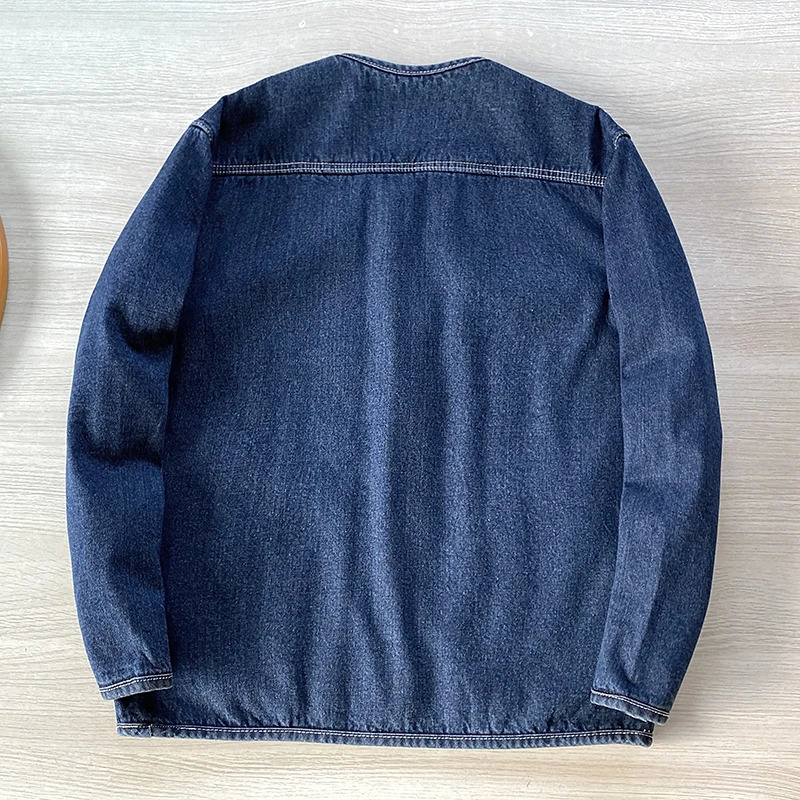 Gmiixder Heavy-duty Washed Jacket Composite Velvet Lining Autumn Winter Collarless Denim Padded Coats for Men Women for Couples 250710