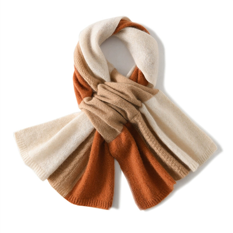 K1332 Autumn and winter new color matching soft 100% pure wool scarf female warm neck protection knitted perforated solid color small neck scarf