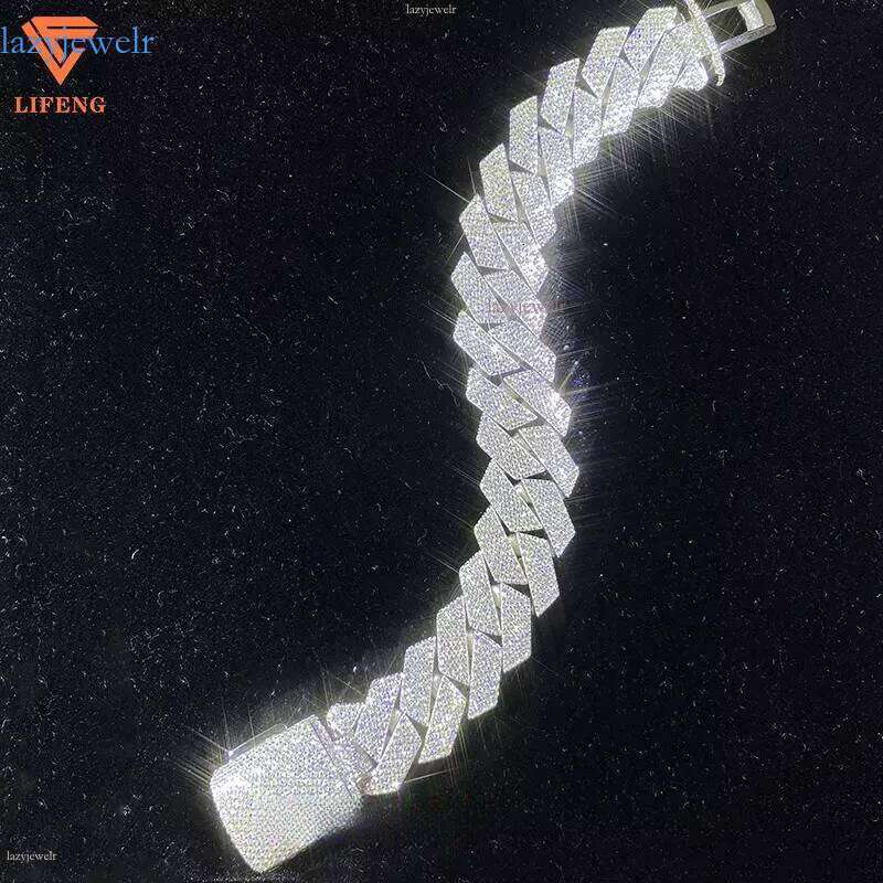 Lifeng Jewelry 20mm 4rows VVS Moissanite k Bracelet Sterg SIer Dia Hiphop Cuban Chain for Men