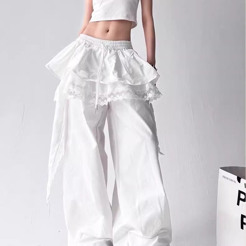 Summer new women's pants, new layered hem work pants, women's summer American retro loose fit straight leg wide leg pants, new designer pant
