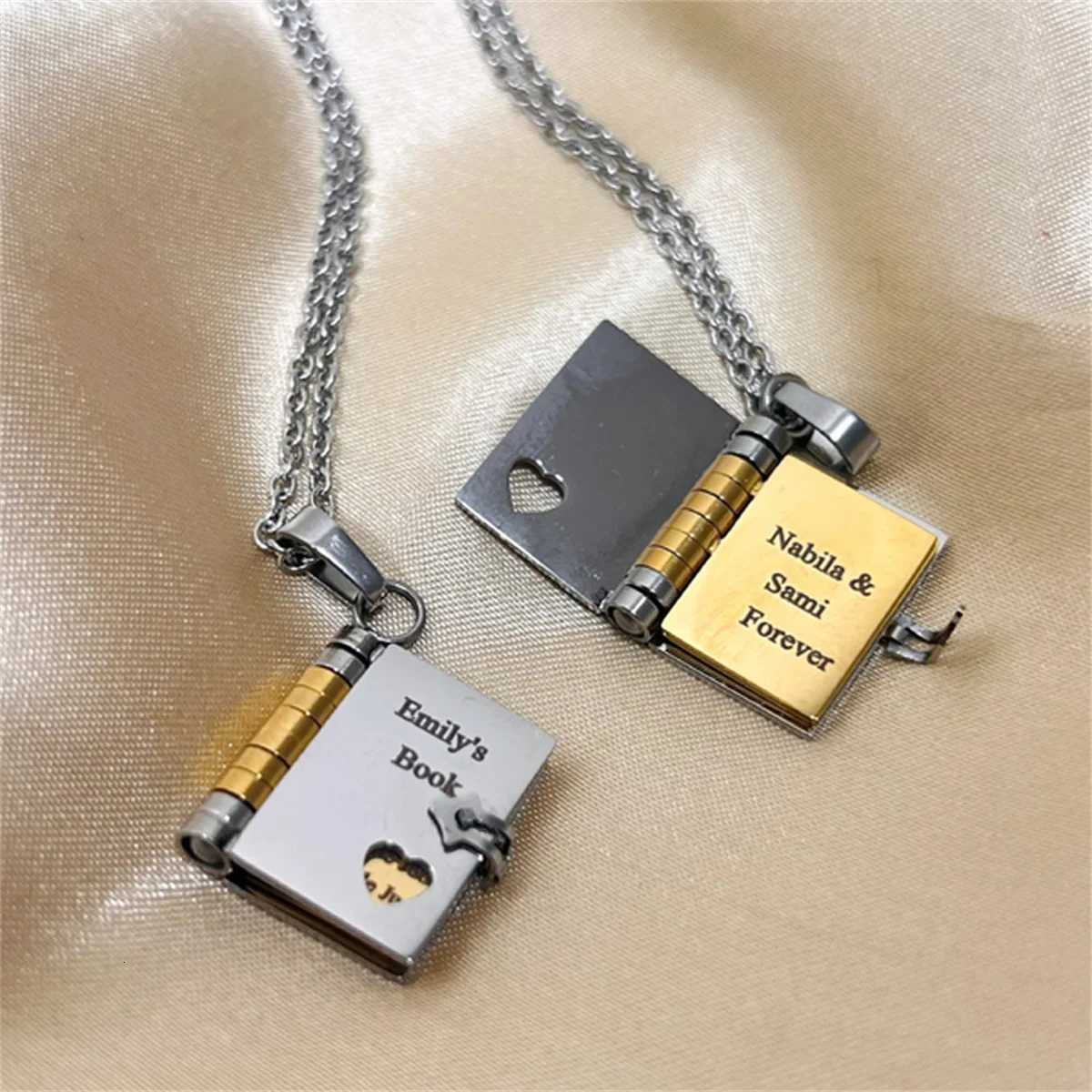 Stainss steel coup book pendant necklace with personali ins titanium steel opening and closing book sweater chain W250712