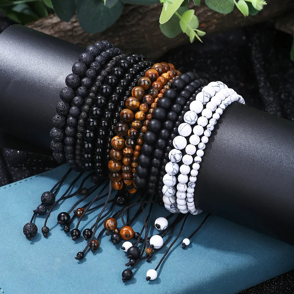 Fashion Beaded Rope Bracelet Unisex Braided Adjustable Cord 4/6mm Obsidian Tiger Eyes Stone Braclet Meditation Couple Jewelry 250712