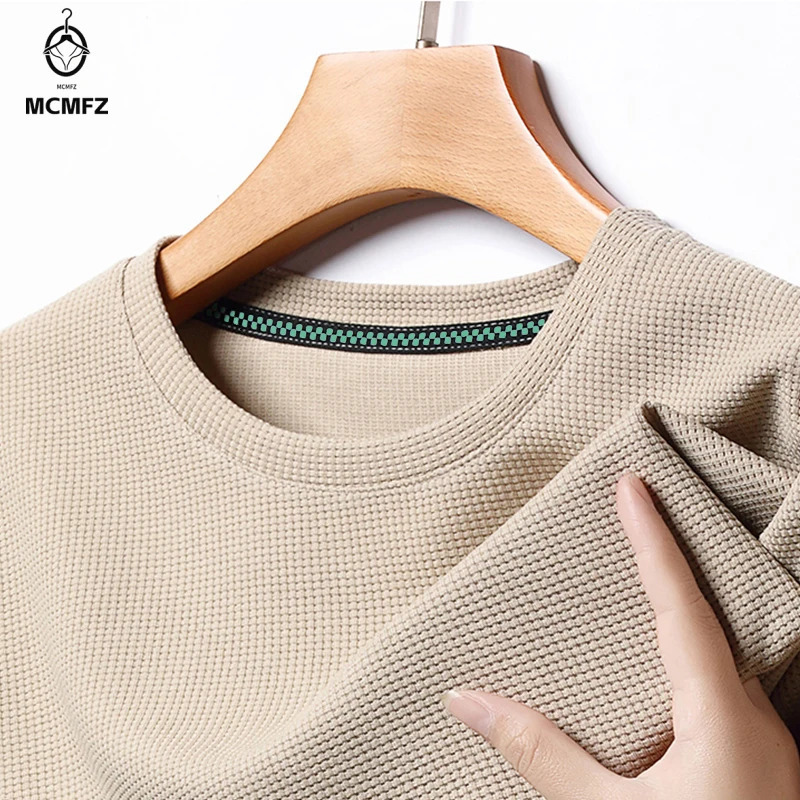 Summer Waffle Round Neck Short Sleeved Tshirt for Mens Top 250707