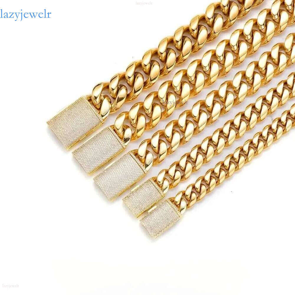 Miami Cuban link designer bracelet men 12mm 14mm Wide Gold Chain Micro Inlaid Moissanite Dia in Buckle Rapper Hip Hop Jewelry Women Personalize Gift