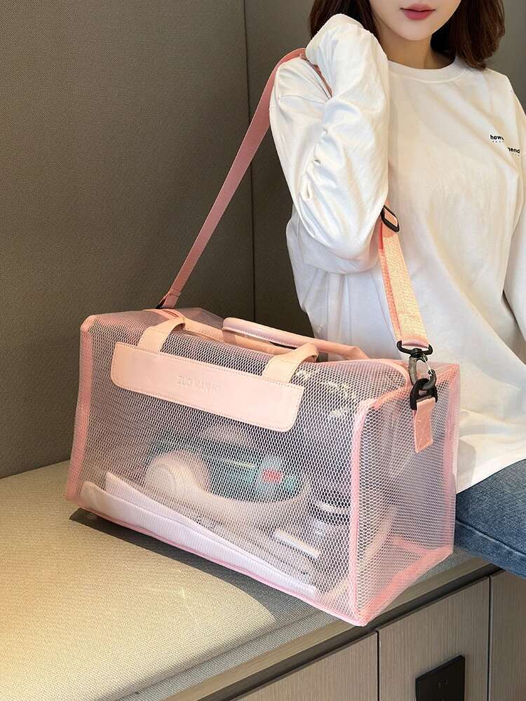 Transparent Waterproof PVC Duffle Zipper Travel Storage Bag,Sports Fiess Bag, Large Capacity Handbag & Shoulder Bag