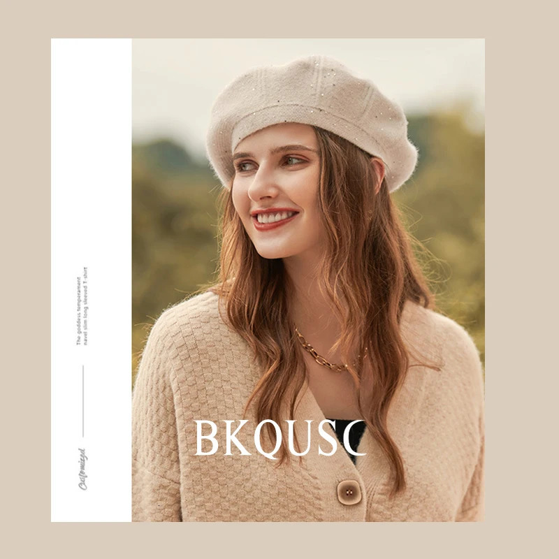 Spring Womens Knitted Beret Hats Female Colorful Velvet Knit Painter Beret Ladies Small Sequins Fashion Artist Berets Caps 250712