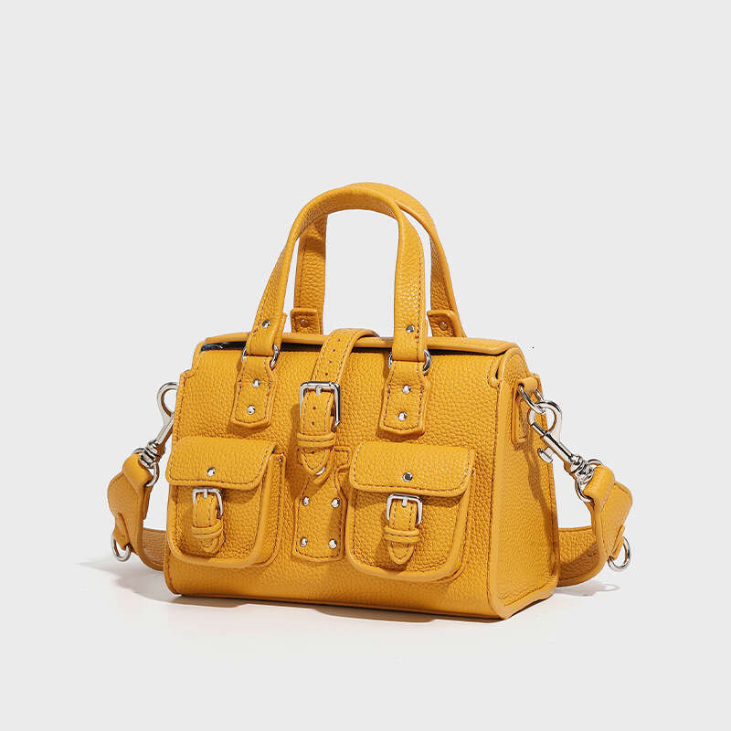Live Streaming Soft Leather Handheld Tote High-end Versatile Chick Yellow Shoulder Stylish Commuter Crossbody Small Bag