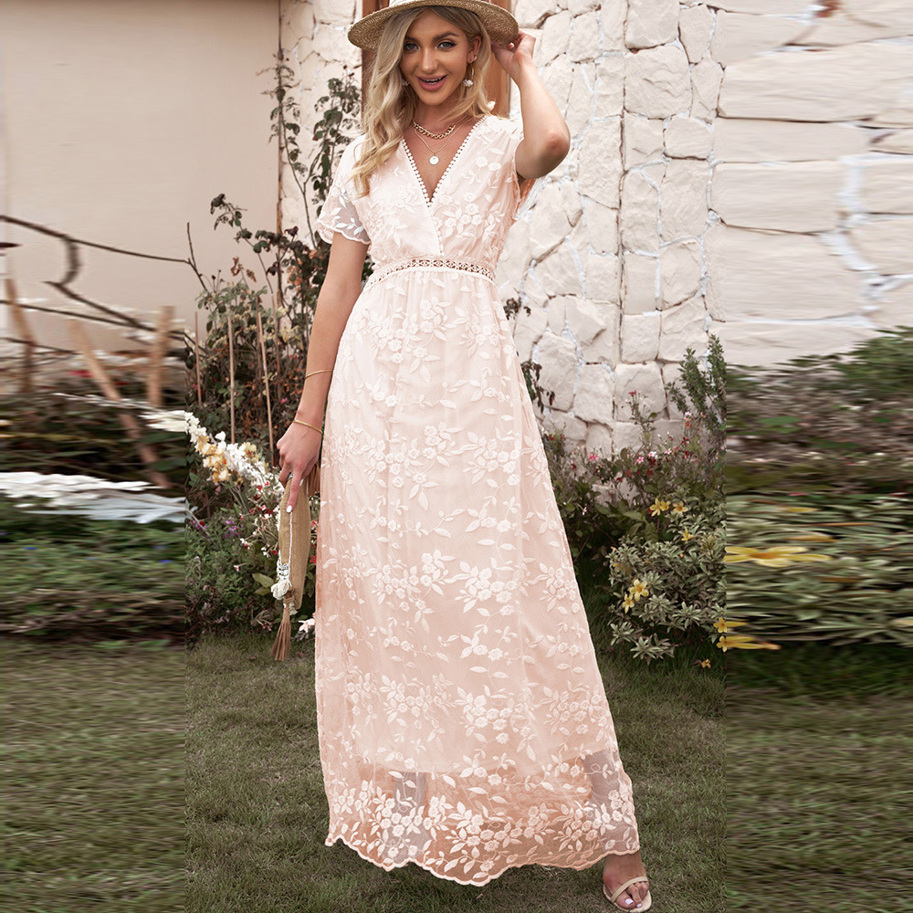 2025 Summer new women's skirt new lace crochet hollow out long skirt solid color elegant commuting dress new luxury designer women's skirt