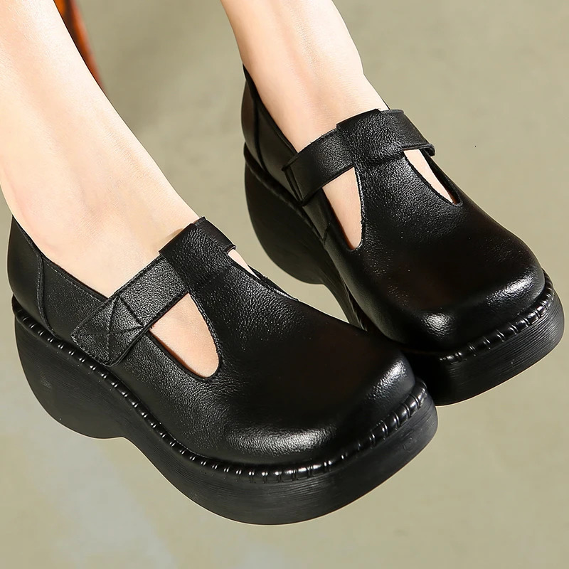 DRKANOL Handmade Retro Style Women Platform Shoes Spring Summer Genuine Cow Leather Wedges Heel Shallow Casual Shoes H21315L 250707