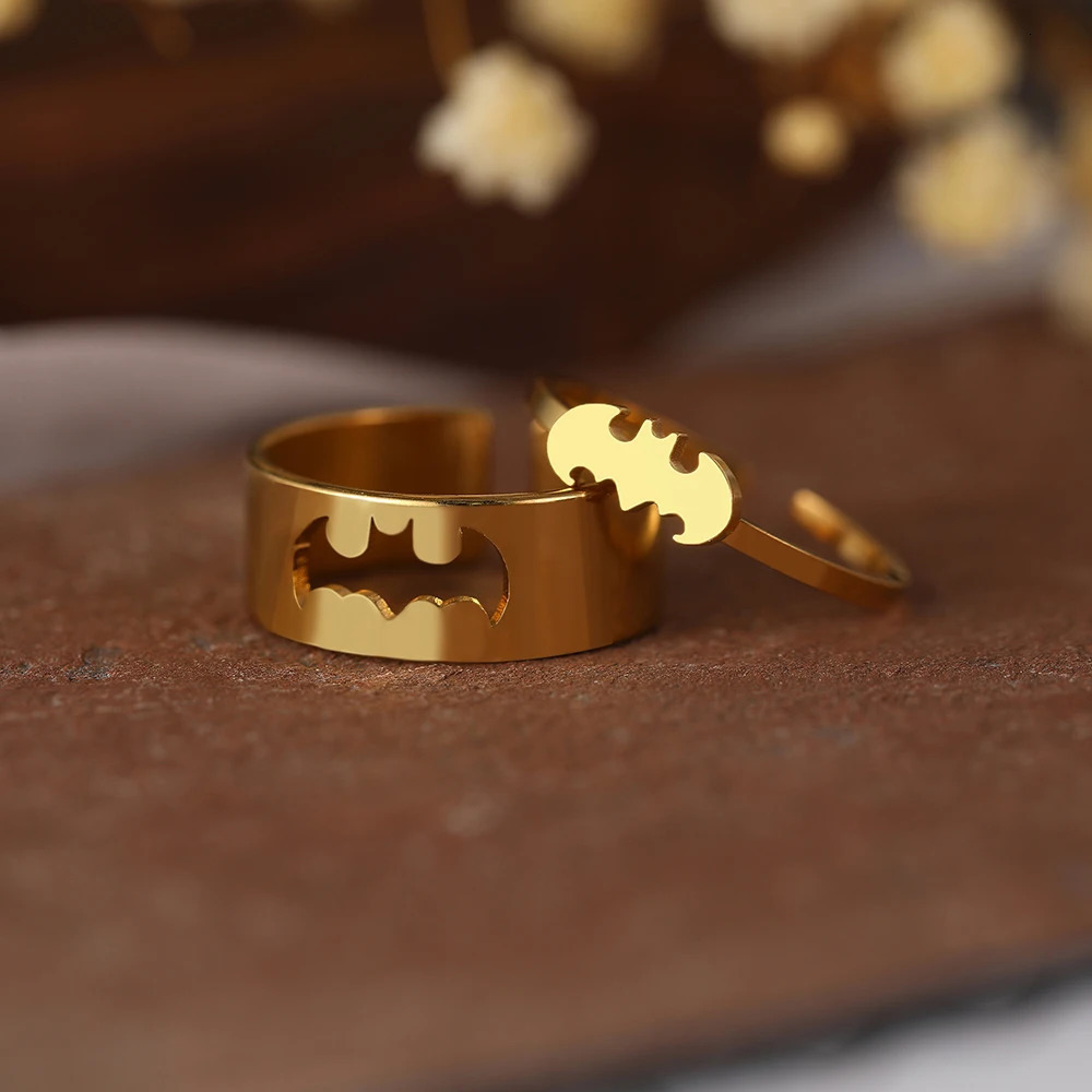 Stainless Steel Rings Gothic Hip Hop Punk Bat Fashion Adjustable Couple Ring For Women Jewelry Wedding Engagement Gift 2Pcsset 250704