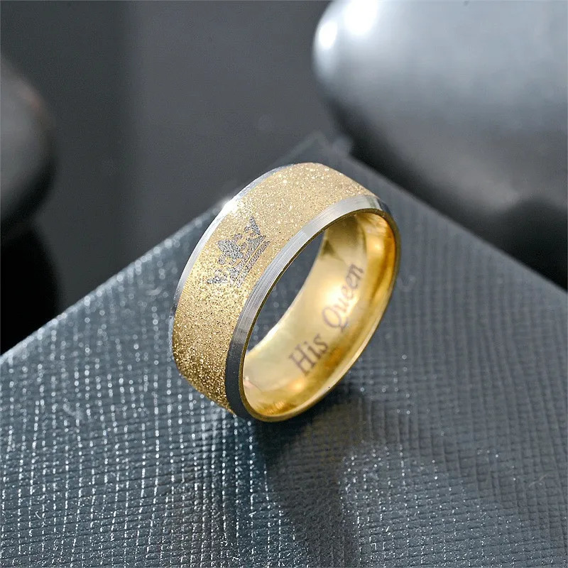 LETAPI Classic Her King and His Queen Wedding Rings for Women Men Gold Color Stainless Steel Couple Band Anniversary Lovers Gift 250704