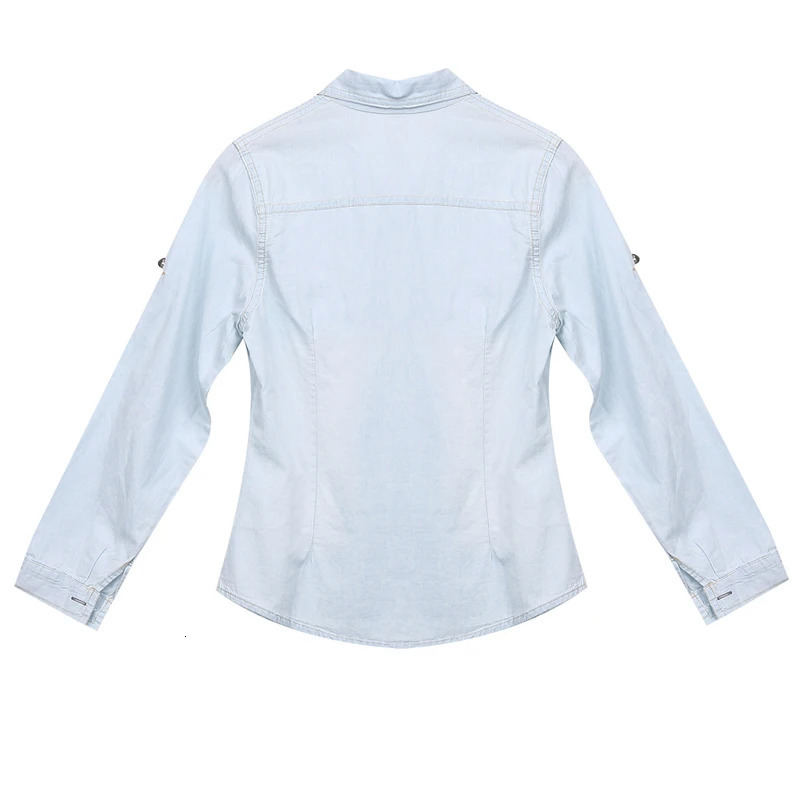 Summer Fashion Women Casual Long sleeve tops Soft Jean Denim Sleeve Shirt Tops Blouse Jackets Femenino Camisas De Mujer 250704