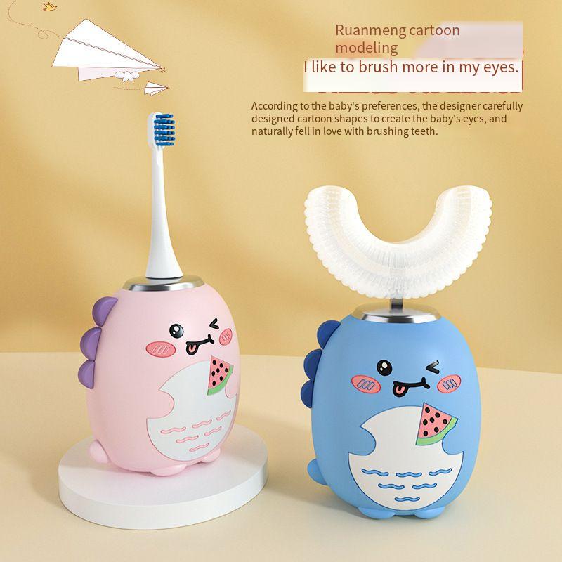 Designer brand cartoon dinosaur U-shaped electric toothpaste rechargeable waterproof sound wave toothbrush for children aged 2-12