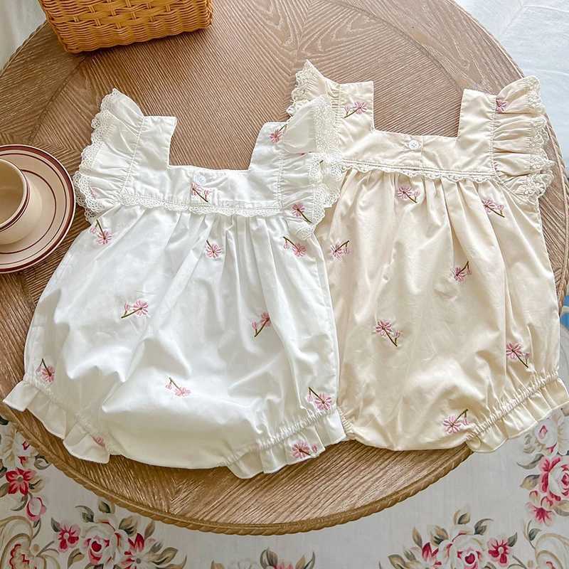 Newborn Baby Girls Jumpsuit Flying Sleeve Cotton Flower Embroidery Toddler Baby Girl Bodysuits Baby Girls Summer Clothes Z250712