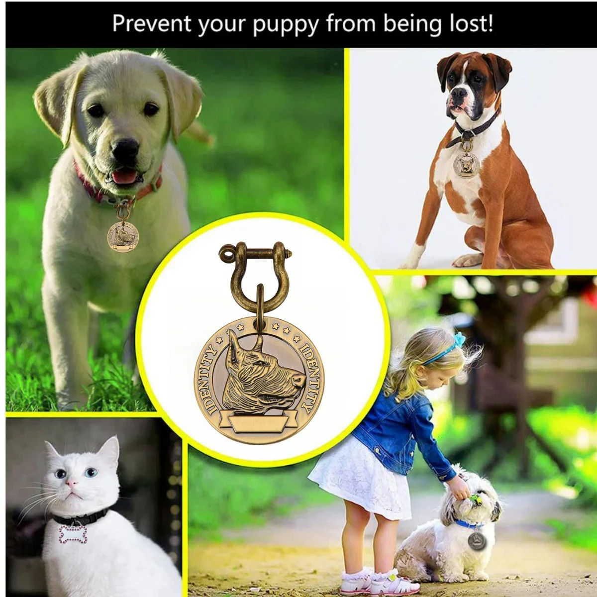 VIP Customizable Engraved Pets ID Tag for Dog Cat Bronze Nameplate Tags Personalized Address Number Dogs Collar ID Pendant 250709