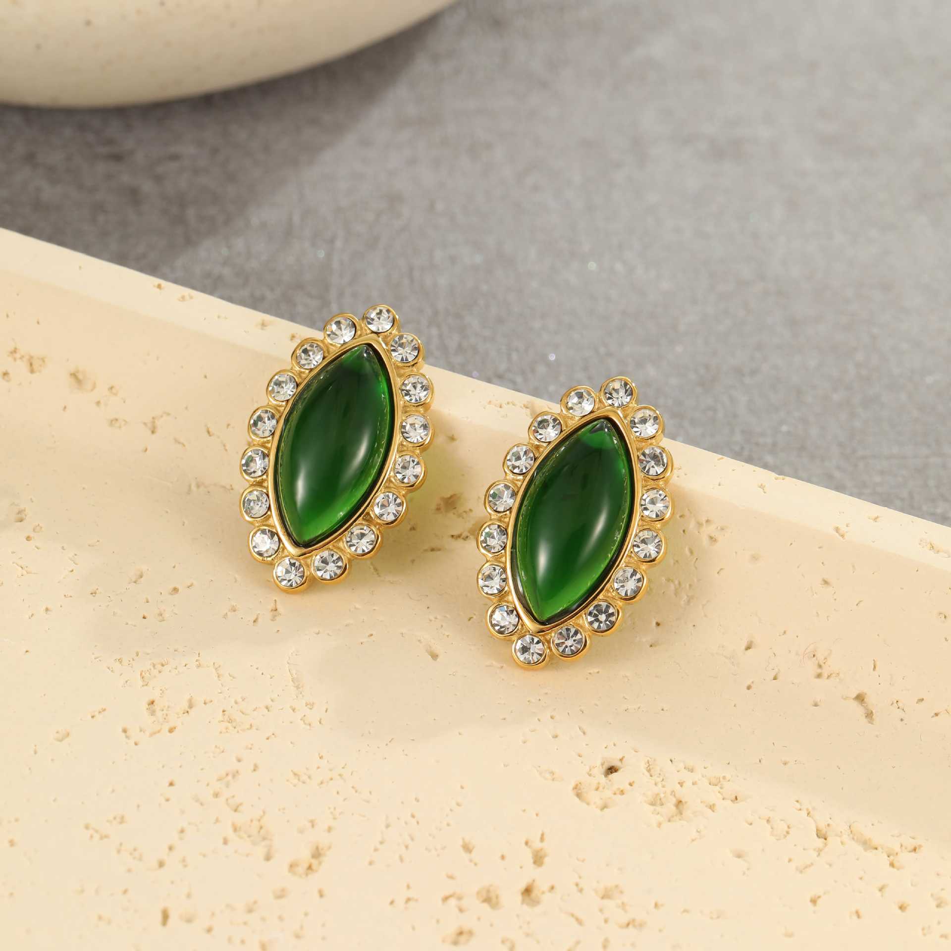 New Versatile Stainless Steel Stud Earrings European and American inspired Dramatic Fashionable Marquise cut Diamond set Titanium Steel Ear Jewelry
