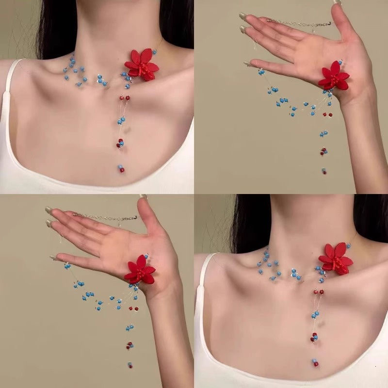 Luxury Jewelry Designer Jewelry Dopamine Flower Bead Necklace Beach Vacation Style Fresh Sweet Collarbone Chain Niche High-end Neck Chain Wholesale