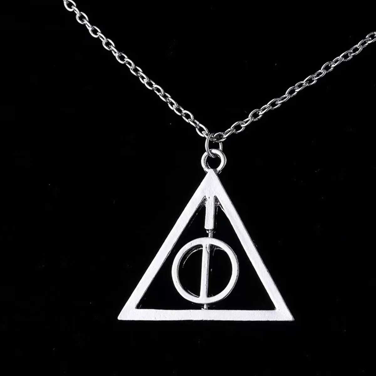 Fashion New Deathly Hallows Magic Triangle Rotatable Necklace Golden Swivel Necklace Pendant Movie Necklace Jewelry W250712