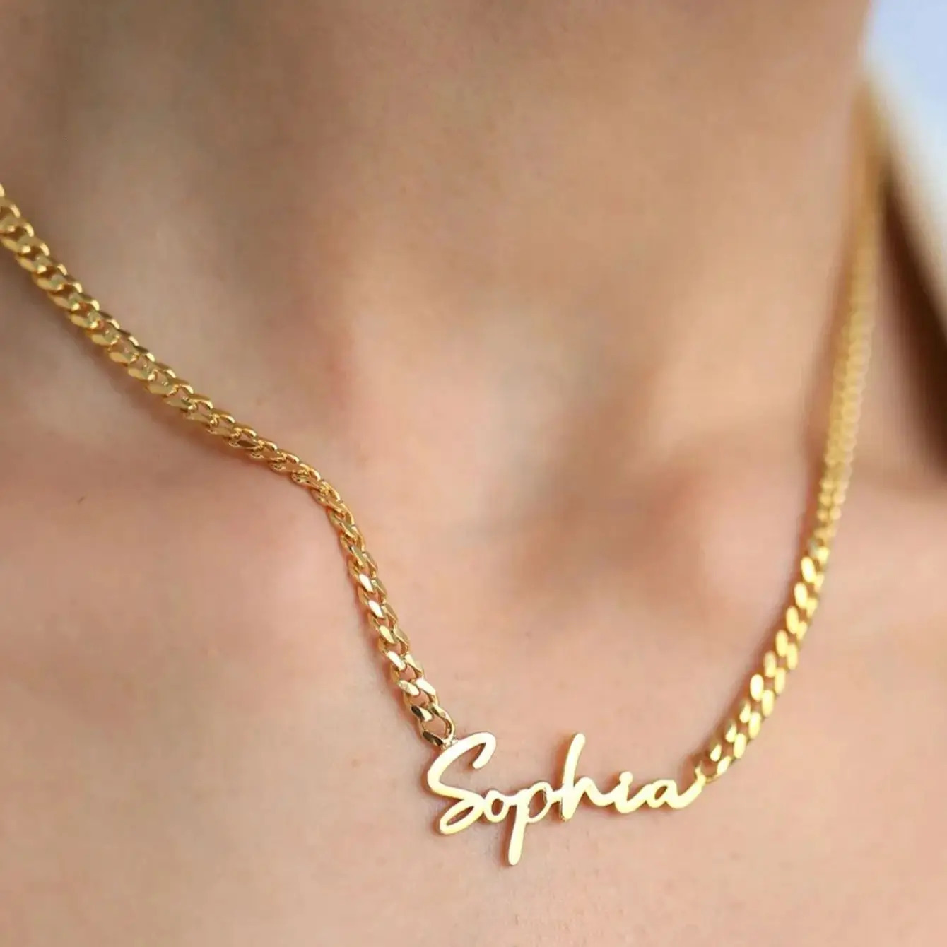 Personalised 18K Gold Name Necklace with Curb Chain Custom Gothic Name Necklace Birthday Gift for her Christmas Gift for Her 250709