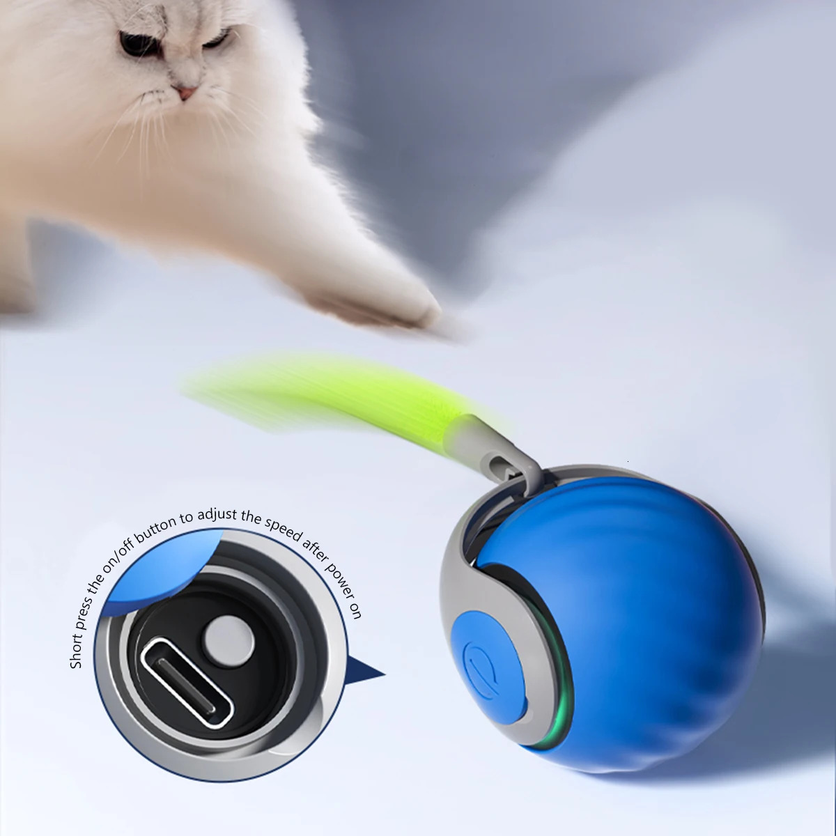 Intelligent Speedy Tail 2.0 Automatic Moving Cat Toy Ball with Tail Smart Interactive Cat Toy Ball Two Speed Adjustment 250708