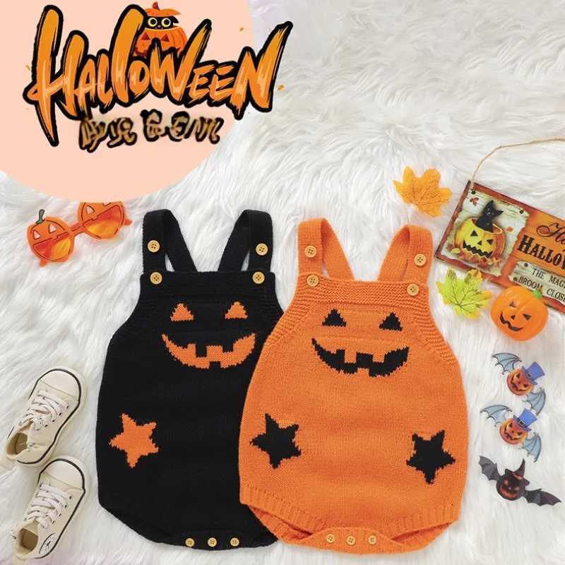 Baby Girls Boys Halloween Pumpkin Knit Romper 0-2Y New Born Baby Clothes Suspender Triangle Jumpsuit Festive Party Outfit Z250712