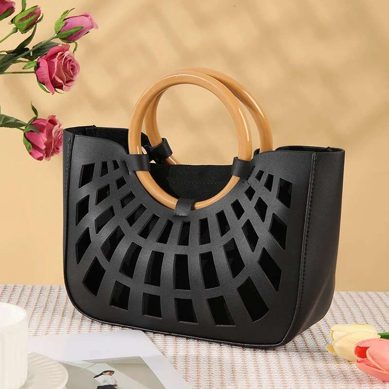 Hollow-Out PU Leather Tote For Women Lightweight Square Handbag With Ring Handle Stylish Commute And Grocery Shopping Bag