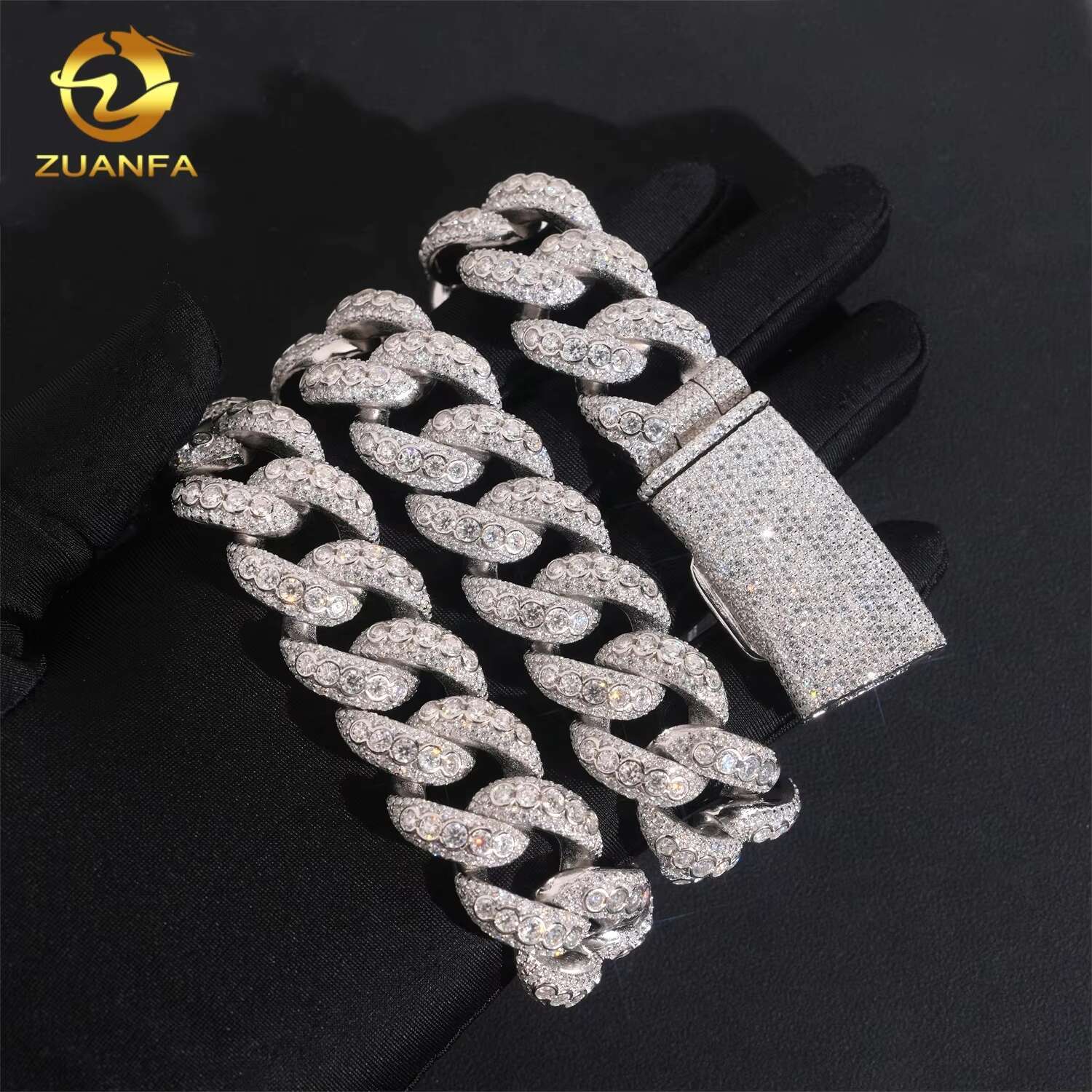 Wholesale Price Pass Diamond Tester 925 Sterling Silver Hip Hop 20mm Moissanite Cuban Link Chain