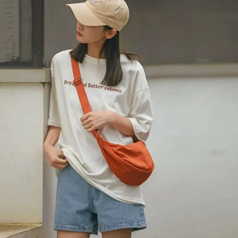 Solid Color Chest for Women Large Capacity Travel Crossbody Female Half Moon Ladies Daily Cotton Filled Shoulder Bag