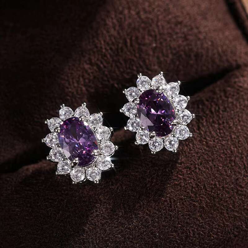 Earring Clip Silver Bling Diamond Earrings Elegant Emerald Gemstone Trendy Cubic Zircon for Engagement and Party