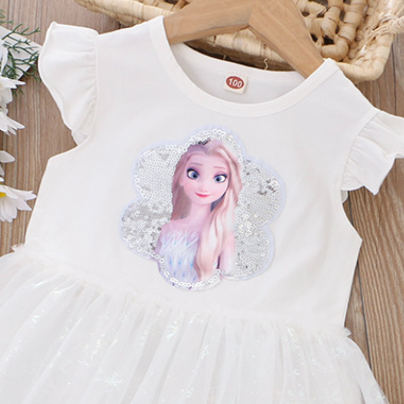 DISNEY Frozen Princess Elsa kids designer clothes toddler designer clothes Summer children clothes girl dress with flying sleeves and sequins cartoon 