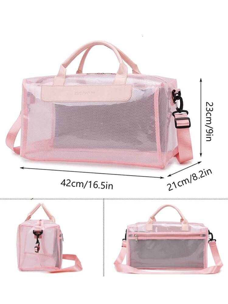 Transparent Waterproof PVC Duffle Zipper Travel Storage Bag,Sports Fiess Bag, Large Capacity Handbag & Shoulder Bag