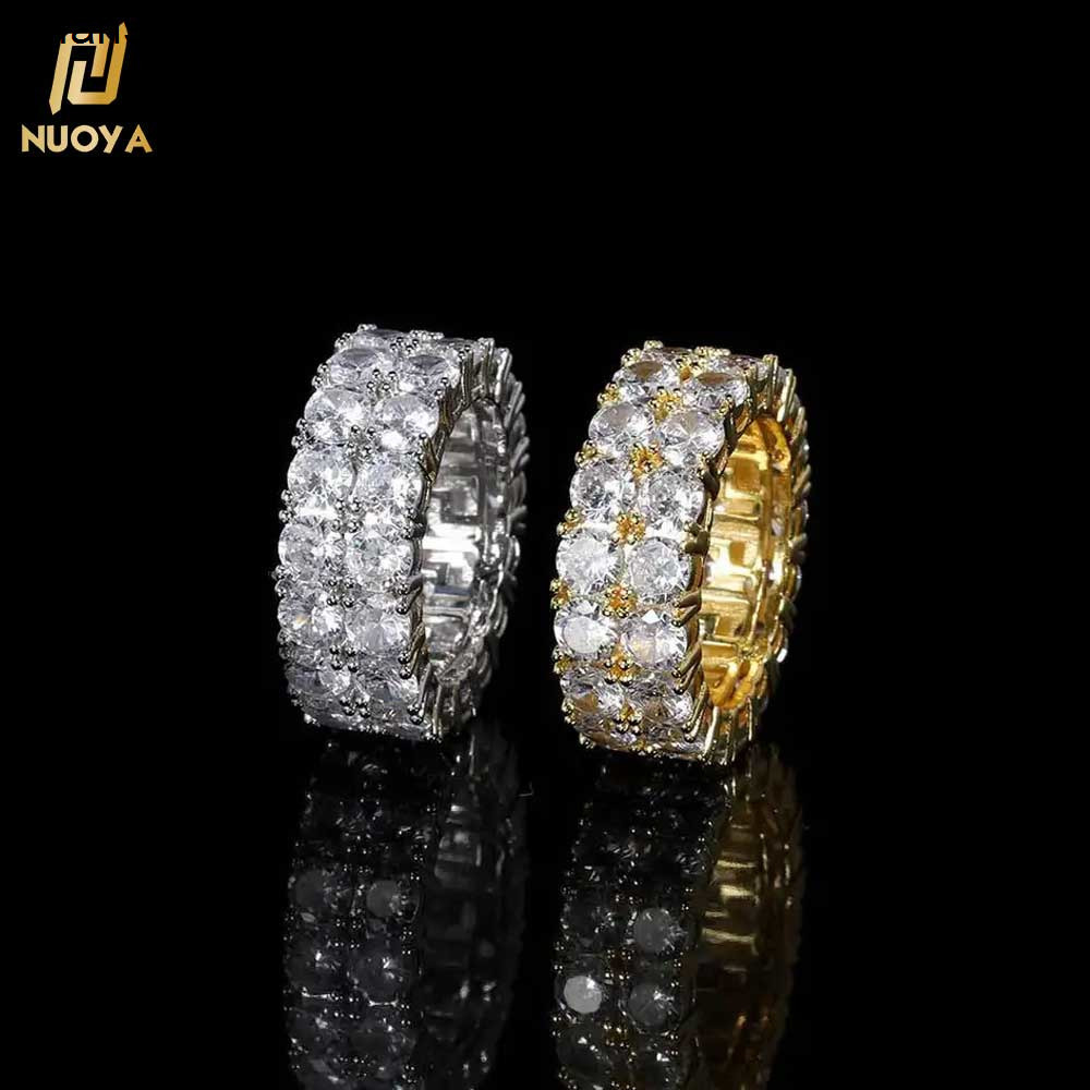 Hip Hop Jewelry Iced Out Diamond Ring Gold Plated Double Row 3A CZ Ring for Men